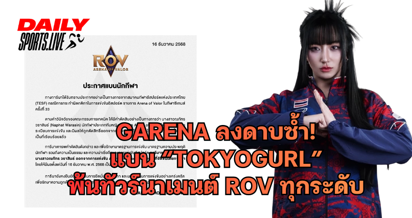 Garena ลงดาบซ้ำ! แบน “Tokyogurl” พ้นทัวร์นาเมนต์ RoV ทุกระดับ